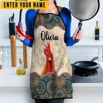 Uni Personalized Name Mandala Pattern Chicken All Over Printed 3D Apron