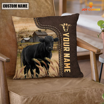 Uni Black Angus Custom Name Leather Pattern Pillow Case