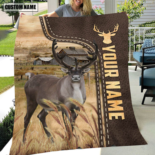 Uni Personalized Name Reindeer Leather Pattern Blanket