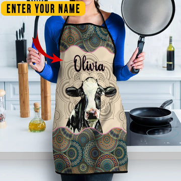 Uni Personalized Name Mandala Pattern Holstein All Over Printed 3D Apron