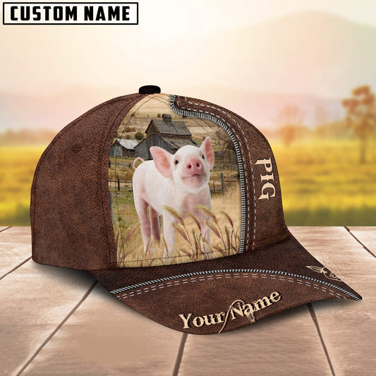 Uni Pig Customized Name Leather Pattern Cap