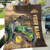 Uni Personalized Name Farm Tractors Leather Pattern Blanket