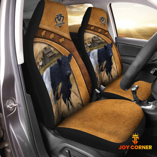 Uni Belted Galloway Pattern Customized Name 3D Car Seat Cover Set (2PCS)