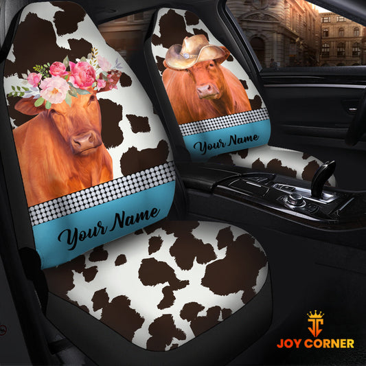 Uni Red Angus Pattern Customized Name Dairy Cow Car Seat Cover Set