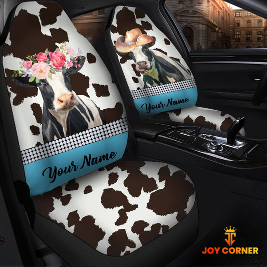 Uni Holstein Pattern Customized Name Dairy Cow Car Seat Cover Set