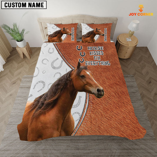 Uni Brown Horse Kisses Fix Everything Custom Name Bedding Set