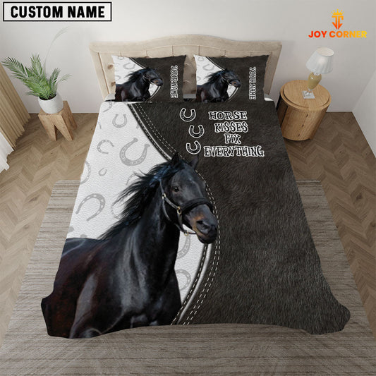 Uni Black Horse Kisses Fix Everything Custom Name Bedding Set