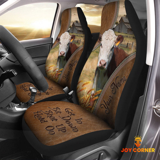 Uni Hereford Customized Name Leather Pattern Car Seat Covers (2Pcs)
