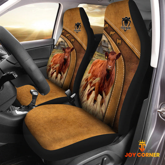 Uni Red Angus Pattern Customized Name 3D Car Seat Cover Set (2PCS)
