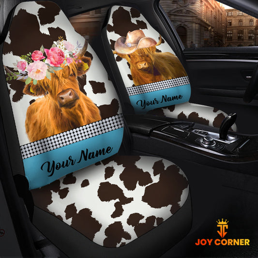 Uni Highland Cattle Pattern Customized Name Dairy Cow Car Seat Cover Set