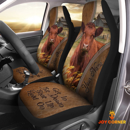Uni Red Angus Customized Name Leather Pattern Car Seat Covers (2Pcs)