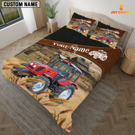 Uni Red Tractor On The Field Customized Name 3D Bedding Set