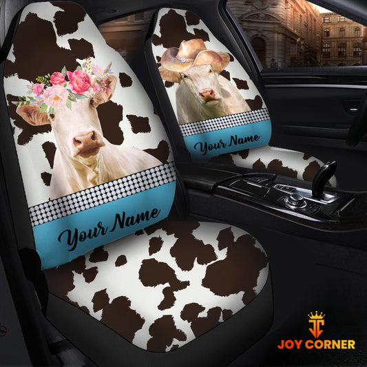 Uni Charolais Pattern Customized Name Dairy Cow Car Seat Cover Set