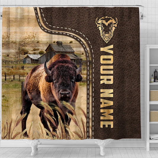 Uni Bison Leather Pattern Custom Name Shower Curtain