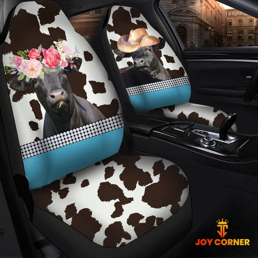 Uni Black Angus Pattern Customized Name Dairy Cow Car Seat Cover Set