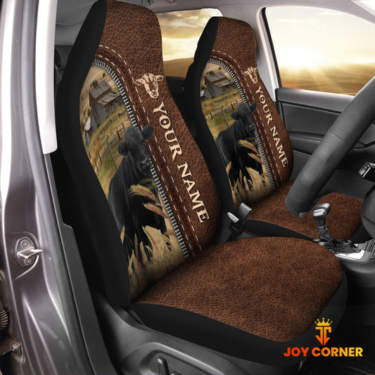 Uni Black Angus Personalized Name Leather Pattern Car Seat Covers Universal Fit