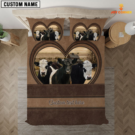 Uni Belted Galloway In Heart Custom Name Bedding Set