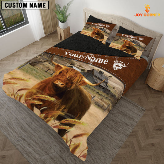 Uni Highland Cattle On The Field Customized Name 3D Bedding Set
