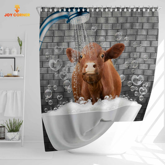 Uni Red Angus Brick Wall 3D Shower Curtain
