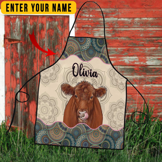 Uni Personalized Name Mandala Pattern Red Angus All Over Printed 3D Apron