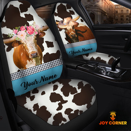 Uni Texas Longhorn Pattern Customized Name Dairy Cow Car Seat Cover Set