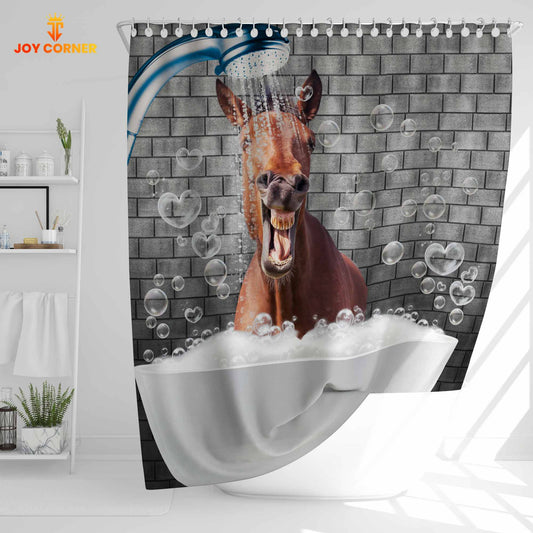 Uni Horse Brick Wall 3D Shower Curtain