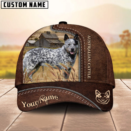 Uni Australian Cattle Dog Customized Name Leather Pattern Cap