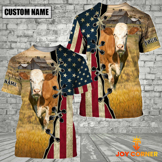 Uni Custom Name Fleckvieh Cattle American Flag 3D Shirt