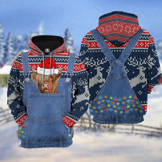 Uni Highland Cattle Christmas Knitting Pattern 3D Hoodie