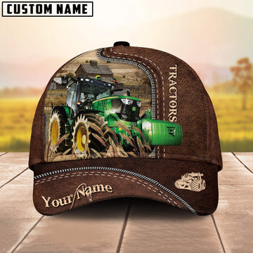 Uni Farm Tractors Customized Name Leather Pattern Cap