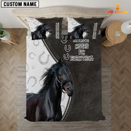 Uni Black Horse Kisses Fix Everything Custom Name Bedding Set