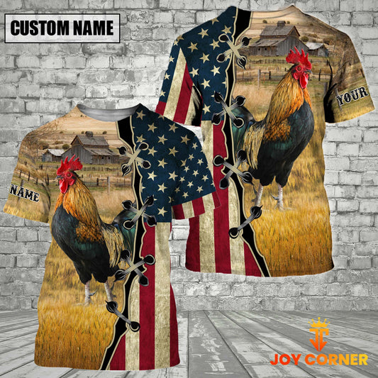 Uni Chicken On Farms Custom Name American Flag 3D Shirt
