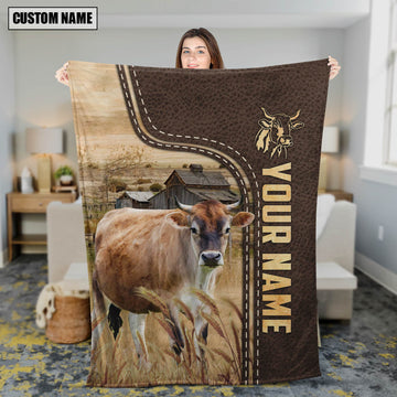 Uni Personalized Name Brown Swiss Leather Pattern Blanket