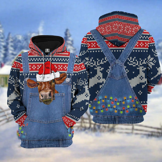 Uni Limousin Cattle Christmas Knitting Pattern 3D Hoodie