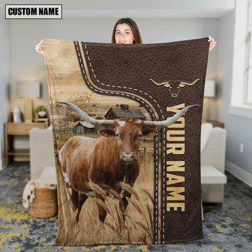 Uni Personalized Name Texas Longhorn Leather Pattern Blanket