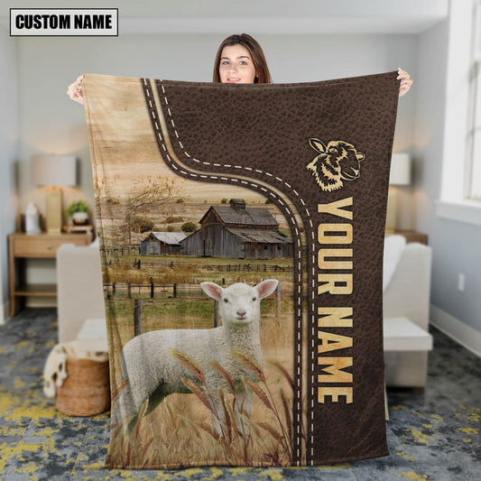 Uni Personalized Name Lambs Leather Pattern Blanket