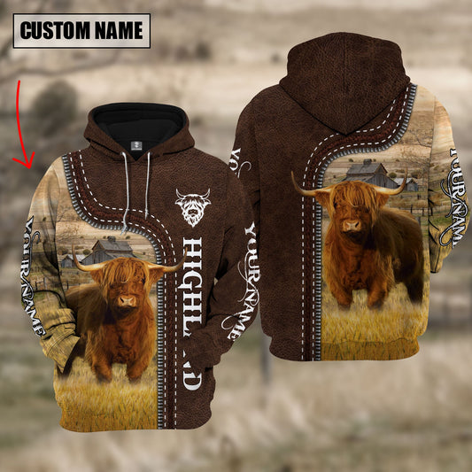 Uni Highland Farming Leather Pattern Personalized 3D Hoodie