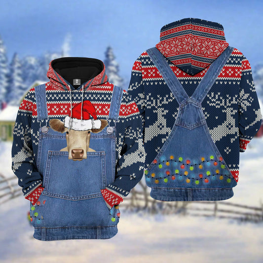 Uni Charolais Cattle Christmas Knitting Pattern 3D Hoodie