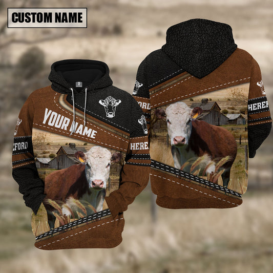 Uni Hereford Cattle Leather Pattern Farm Personalized 3D Hoodie