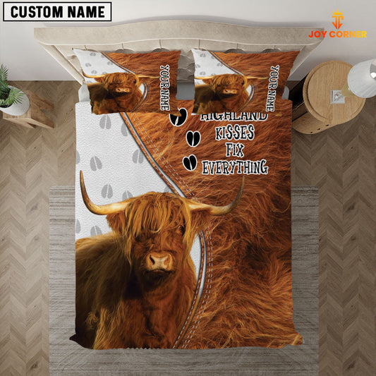Uni Highland Cattle Kisses Fix Everything Custom Name Bedding Set