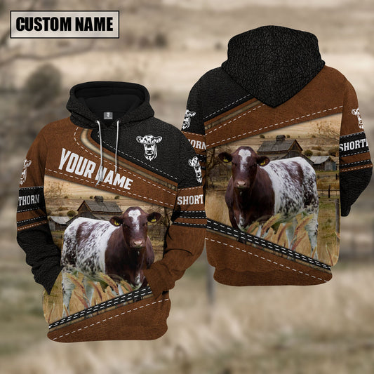 Uni Shorthorn Cattle Leather Pattern Farm Personalized 3D Hoodie