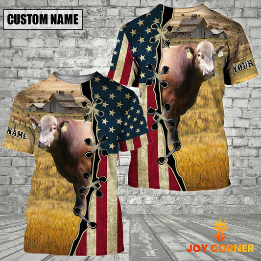 Uni Beefalo On Farms Custom Name American Flag 3D Shirt