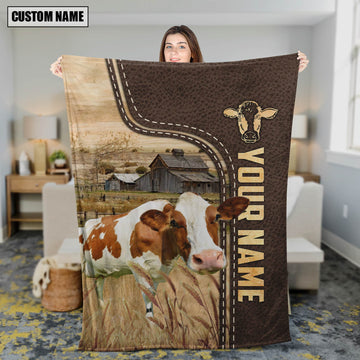 Uni Personalized Name Red Holstein Leather Pattern Blanket