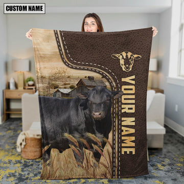 Uni Personalized Name Sim Angus Leather Pattern Blanket