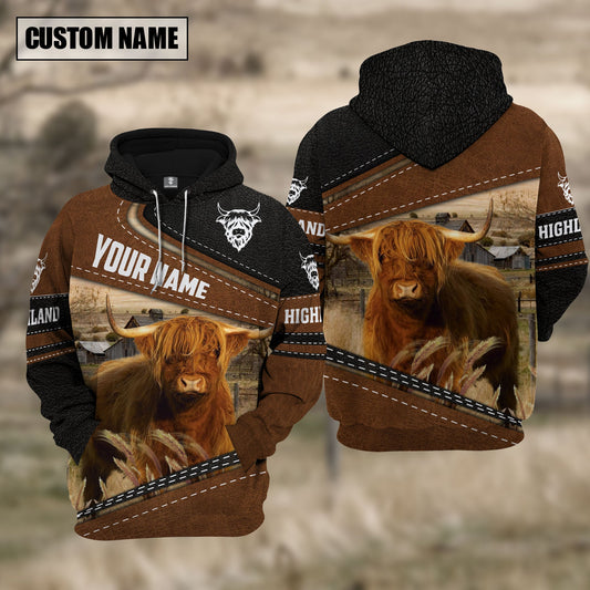 Uni Highland Cattle Leather Farm Personalized 3D Hoodie