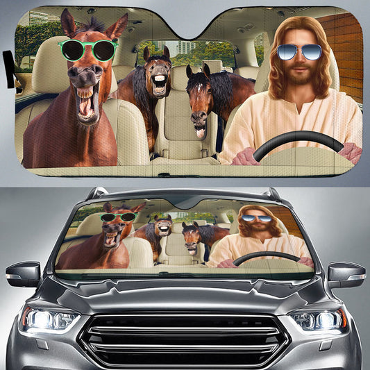 Uni Jesus Driving Horse Cattle All Over Printed 3D Sun Shade