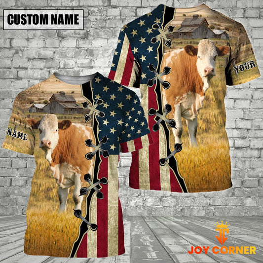 Uni Simmental On Farms Custom Name American Flag 3D Shirt