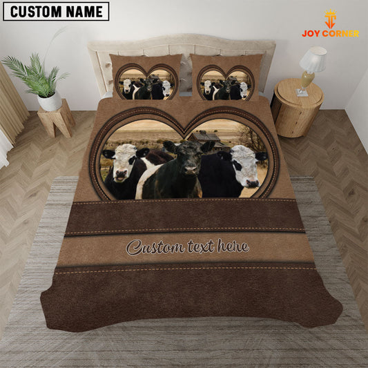 Uni Belted Galloway In Heart Custom Name Bedding Set