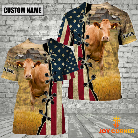 Uni Custom Name Limousin Cattle American Flag 3D Shirt