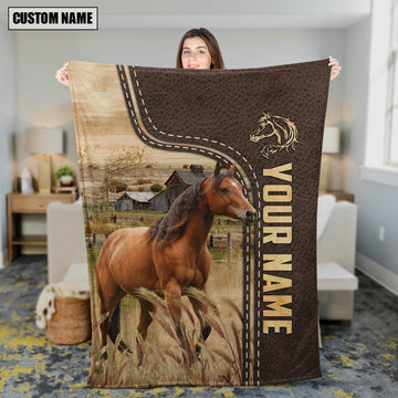 Uni Personalized Name Horse Leather Pattern Blanket